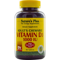 Вітамін D3 Natures Plus (Vitamin D3) 1000 МО 90 жувальних таблеток з ягідним смаком